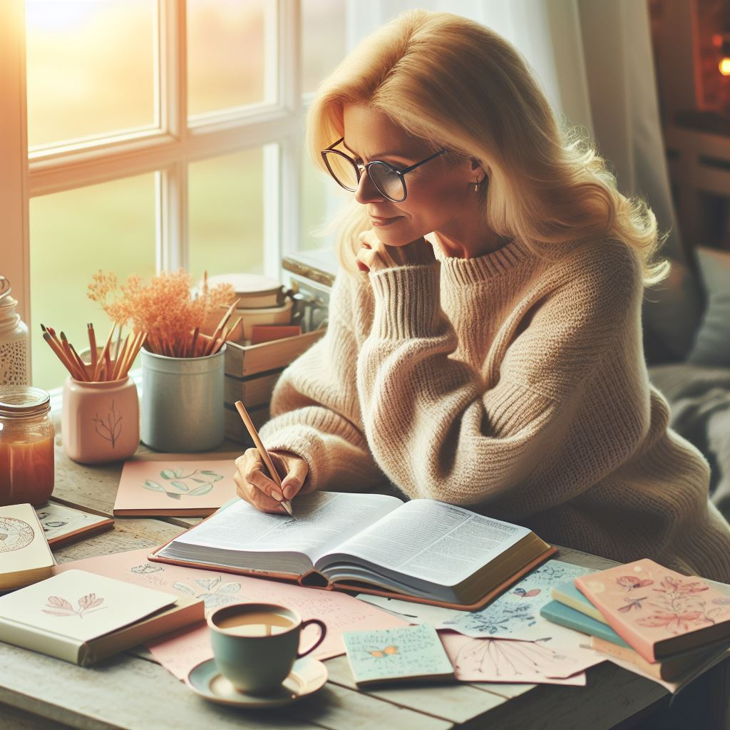 Woman journaling and Bible study